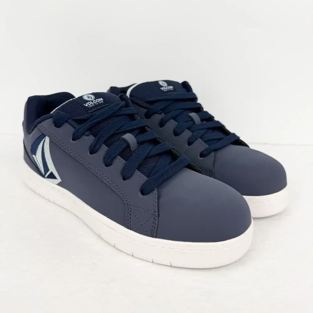 Volcom Mens Stone Comp Toe Work Shoes US 9.5 Navy Blue Leather EH SR NIB